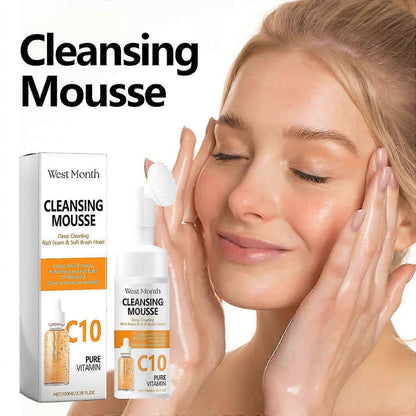 Facial Cleanser C10 Vitamin Face Wash for Gently Cleaning Pores Exfoliate Hyaluronic Acid Brightening Foaming Face Wash Daily Makeup Cleansing Mousse Deep Cleaning Rich Foam & Soft Brush Head