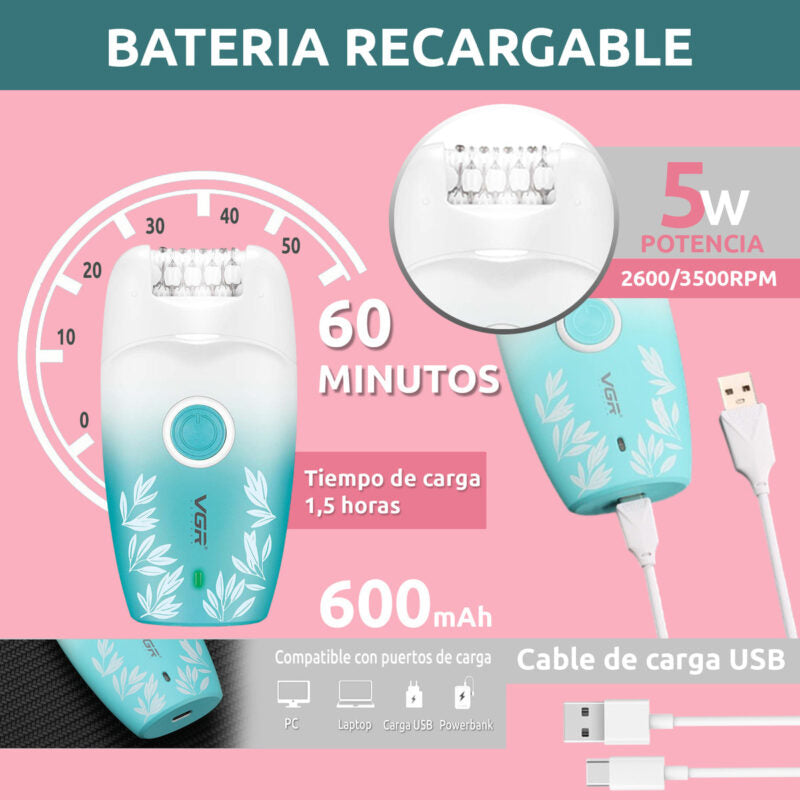 VGR V-738 Female Body Epilator 2 Speeds USB Light BuyIt.lb
