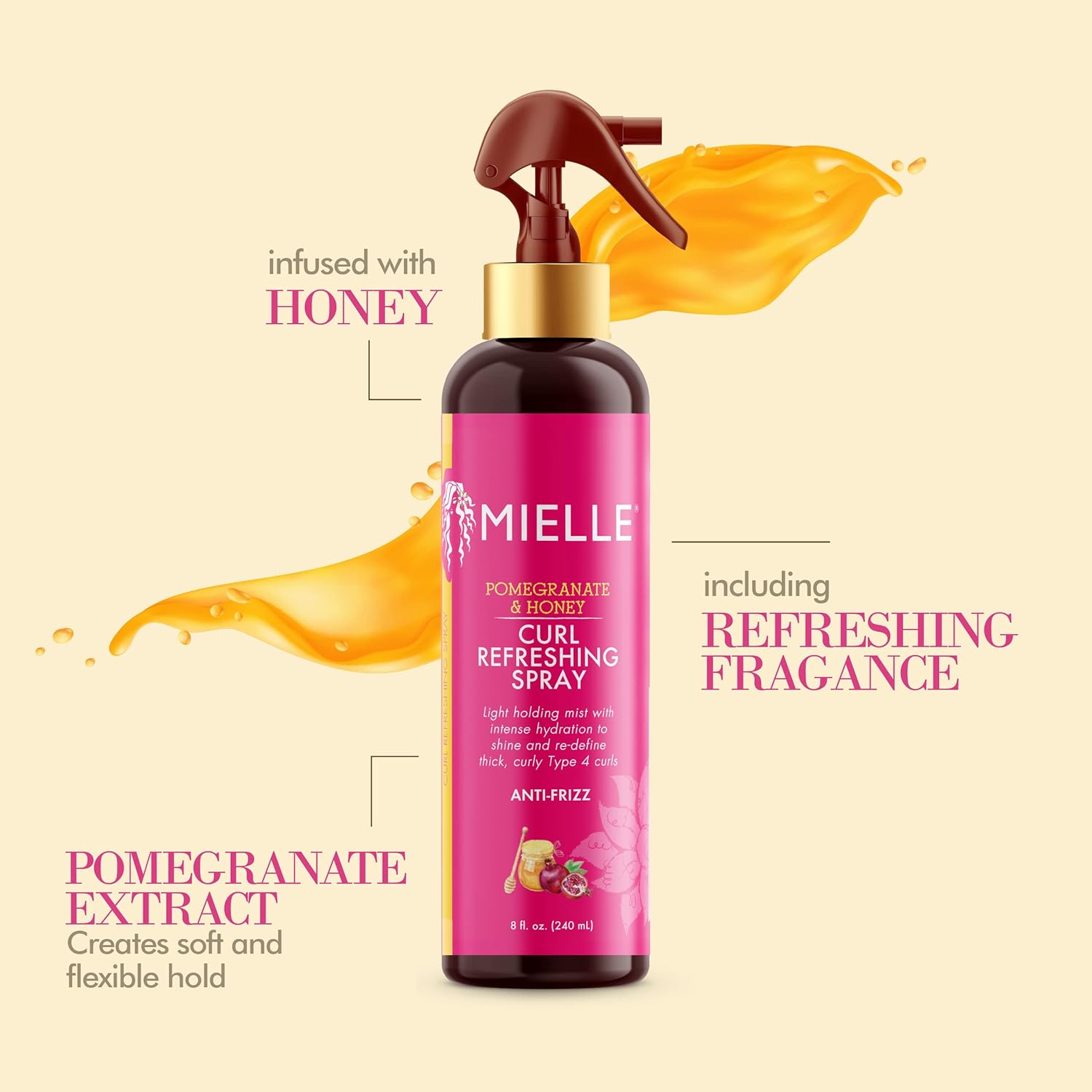 Mielle Organics Pomegranate & Honey Curl Refreshing Spray, Moisturizing Defining Mist For Thick Curly Hair Type 4 Hair, Treatment For Volume, Shine, & Frizz Control, 8-Fluid Ounces BuyIt.lb