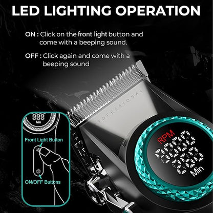 VGR 001 Professional Hair Clippers for Men, Cordless Barber Clippers for Hair Cutting, Carbon Steel Blade Hair Trimmers for Barbers, 9000RPM, LED Display, Black,