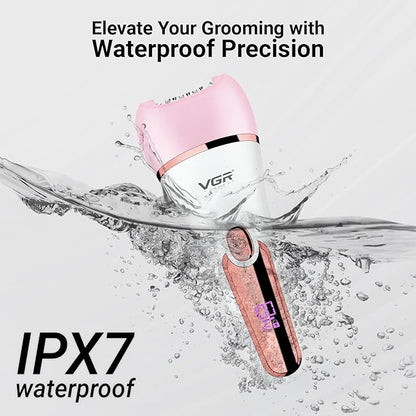 VGR V-733 Professional Ladies Grooming Kit,Epilator for women 6 in 1 lady care set,LED Display,90min Runtime &600mAh Lithium Battery IPX 7 Waterproof