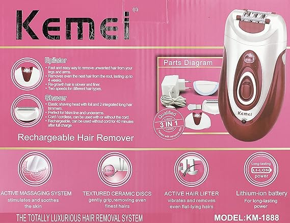 Kemei 3 in 1 Professional Lady Rechargeable Epilator KM-1888