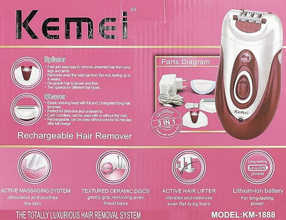 Kemei 3 in 1 Professional Lady Rechargeable Epilator KM-1888