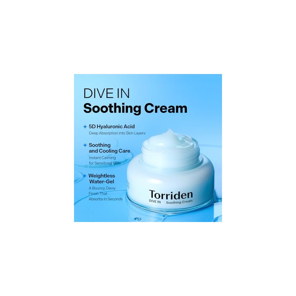 Torriden DIVE IN Hyaluronic Acid Soothing Cream 100ml (3.38 fl. oz) | Revitalizing Facial Moisturizer for Sensitive and Dry Skin | Hyaluronic Acid, Panthenol, Allantoin