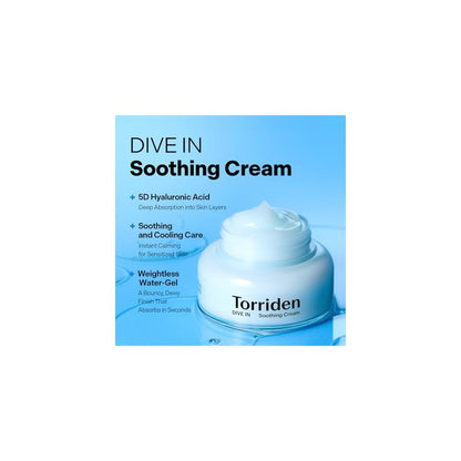 Torriden DIVE IN Hyaluronic Acid Soothing Cream 100ml (3.38 fl. oz) | Revitalizing Facial Moisturizer for Sensitive and Dry Skin | Hyaluronic Acid, Panthenol, Allantoin