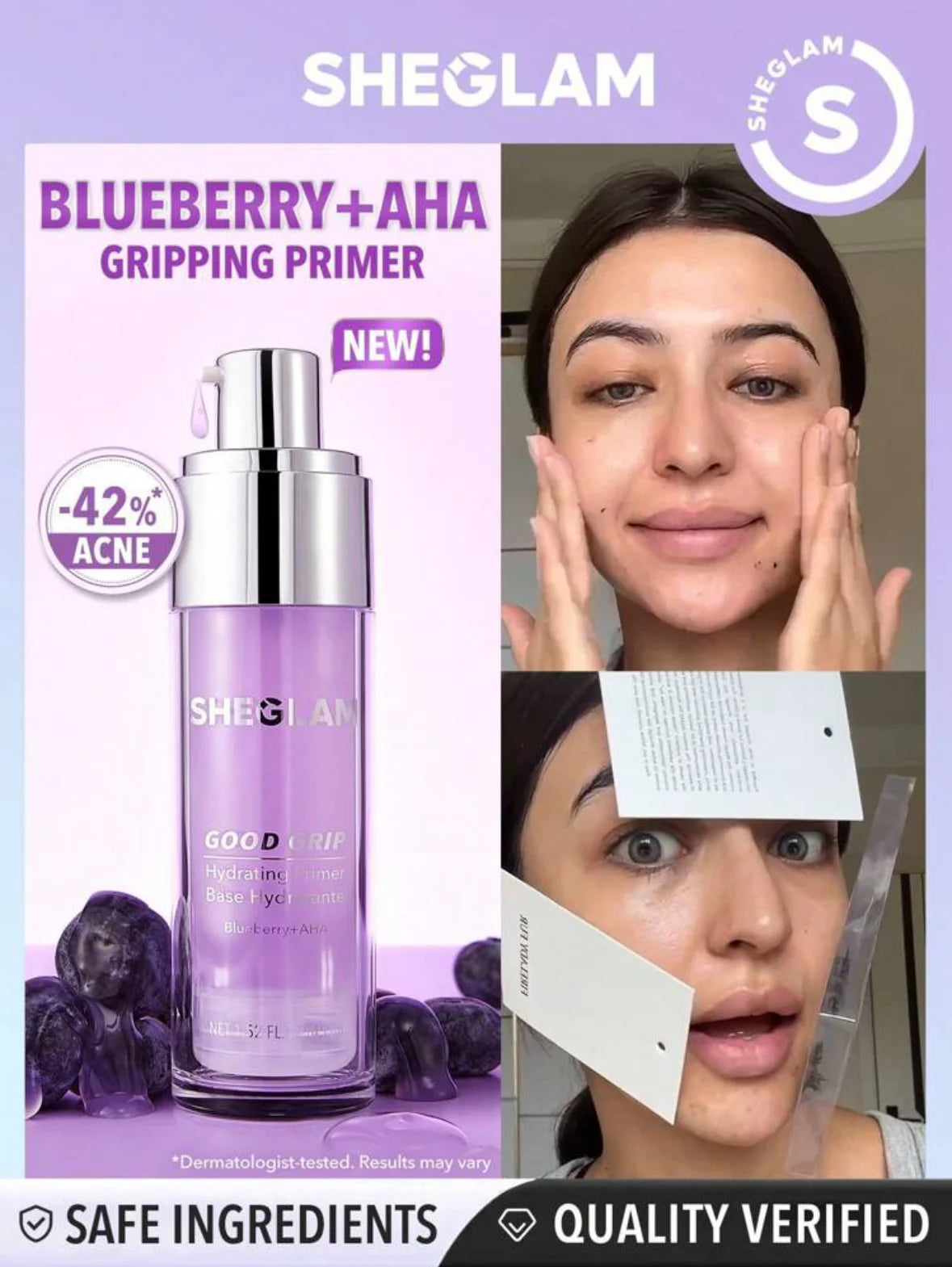 SHEGLAM Good Grip Hydrating Primer-Blueberry+AHA