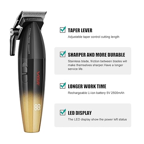 VGR 003 Fresh Fade Hair Clipper, Professional Hair Trimmer, Cord/Cordless Rechargeable Hair Cutting Tools with LED Display, 9000 RPM Barber Clippers