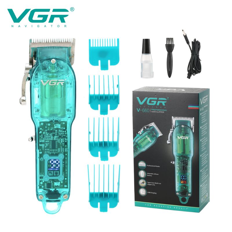 VGR V-660 Digital Display New Transparent Hair Clipper, Rechargeable Gradient Electric , Hair Salon Oil Head Men's Hair Clipper