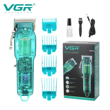 VGR V-660 Digital Display New Transparent Hair Clipper, Rechargeable Gradient Electric , Hair Salon Oil Head Men's Hair Clipper