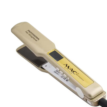 Beige hair straightener with 'MAC' branding on a white background