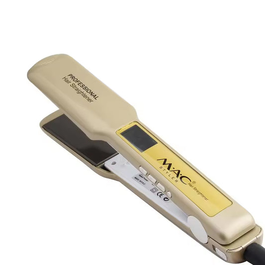 Beige hair straightener with 'MAC' branding on a white background