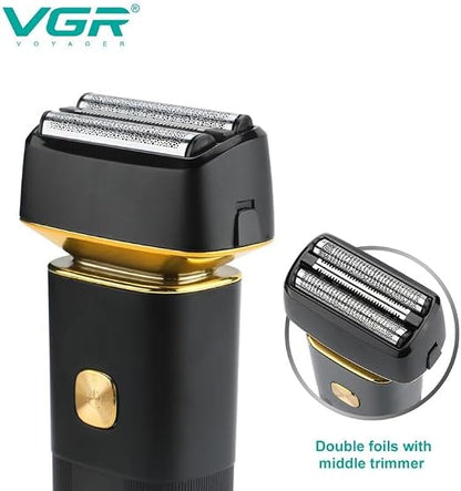 VGR V-355 Premium Cordless Rechargeable IPX6 Fully Waterproof 3 Razor Electric Shaver Wet & Dry Shaver for Face Care Beard Trimmer Super-Fast Charge 100 minutes Runtime with LED Digital Display