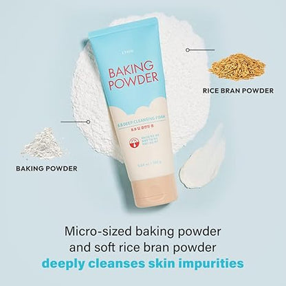 ETUDE Baking Powder B.B Deep Cleansing Foam, 2 in 1 Rice Bran + Baking Powder, Creamy Bubble + Scrub Exfoliate Skin, Fash Wash, Deep Cleanser for Makeup, Korean Skin Care, Beauty