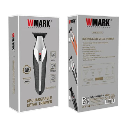 WMARK NG-1207 Rechargeable Detail Trimmer, 440C Stainless Steel and Ceramic Blade, 7500 RPM Motor, 1600mAh Lithium Battery, LED Indicator, 210 Minutes Runtime GREY