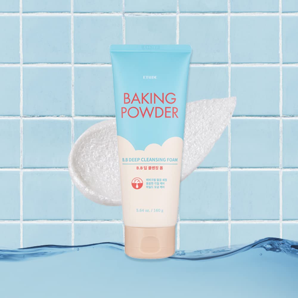 ETUDE Baking Powder B.B Deep Cleansing Foam, 2 in 1 Rice Bran + Baking Powder, Creamy Bubble + Scrub Exfoliate Skin, Fash Wash, Deep Cleanser for Makeup, Korean Skin Care, Beauty