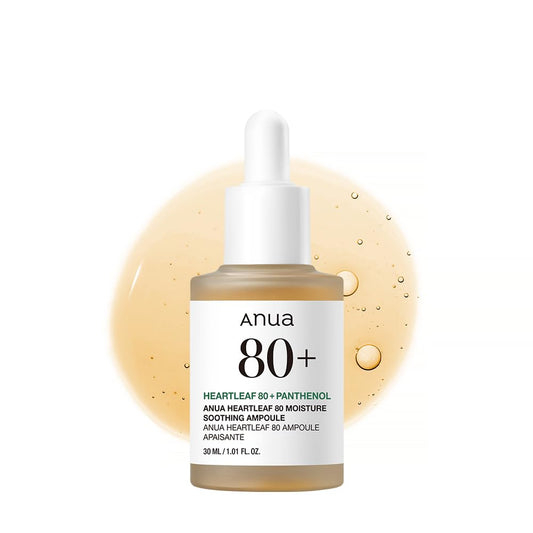 Anua Heartleaf 80 Soothing Ampoule, Hydrating Facial Serum for Glass Skin, Hyaluronic Acid, Panthenol, Lightweight, Non-Greasy Formula, Korean Skincare