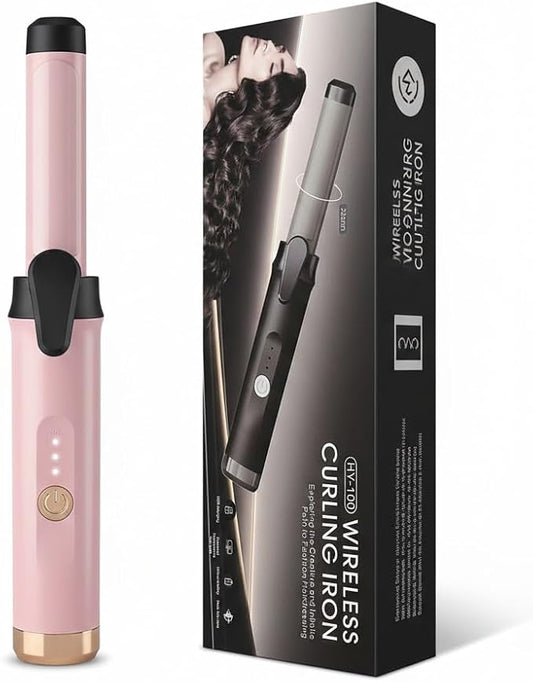 USB Rechargeable Cordless Curling Iron & Straightener 2-in-1, Mini Travel Hair Styler with Dual Temperature Settings, Ceramic Portable Curling Wand for On-The-Go Touch-Ups(Gold)