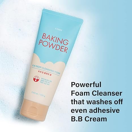 ETUDE Baking Powder B.B Deep Cleansing Foam, 2 in 1 Rice Bran + Baking Powder, Creamy Bubble + Scrub Exfoliate Skin, Fash Wash, Deep Cleanser for Makeup, Korean Skin Care, Beauty