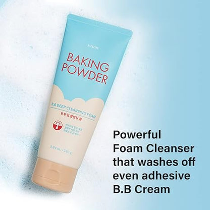 ETUDE Baking Powder B.B Deep Cleansing Foam, 2 in 1 Rice Bran + Baking Powder, Creamy Bubble + Scrub Exfoliate Skin, Fash Wash, Deep Cleanser for Makeup, Korean Skin Care, Beauty