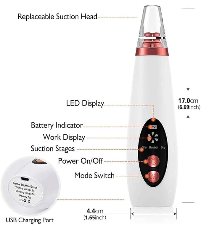 Blackhead Remover Multifunctional 6 in 1 Tool | Electric Derma suction Machine | Pimple Acne Pore Cleaner Vacuum Tool | USB Rechargeable | Facial Cleanser Device for Nose & Skin Care | For MEN & WOMEN