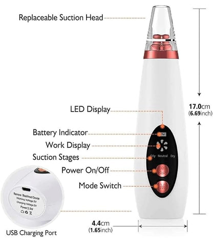 Blackhead Remover Multifunctional 6 in 1 Tool | Electric Derma suction Machine | Pimple Acne Pore Cleaner Vacuum Tool | USB Rechargeable | Facial Cleanser Device for Nose & Skin Care | For MEN & WOMEN