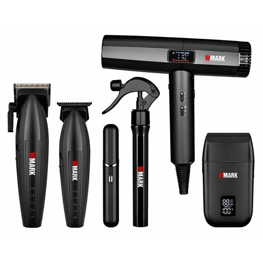 WMark 6-IN-1 Pro Barber Hair Cut Kit Clipper Trimmer Shaver Dryer Grooming Black