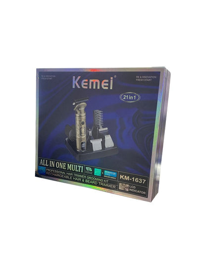Kemei KM-1637 Digital 21 in 1 Grooming Kit With Lithium Batteries (Trimmer, Shaver, Body Groomer & Nose Trimmer All in One)