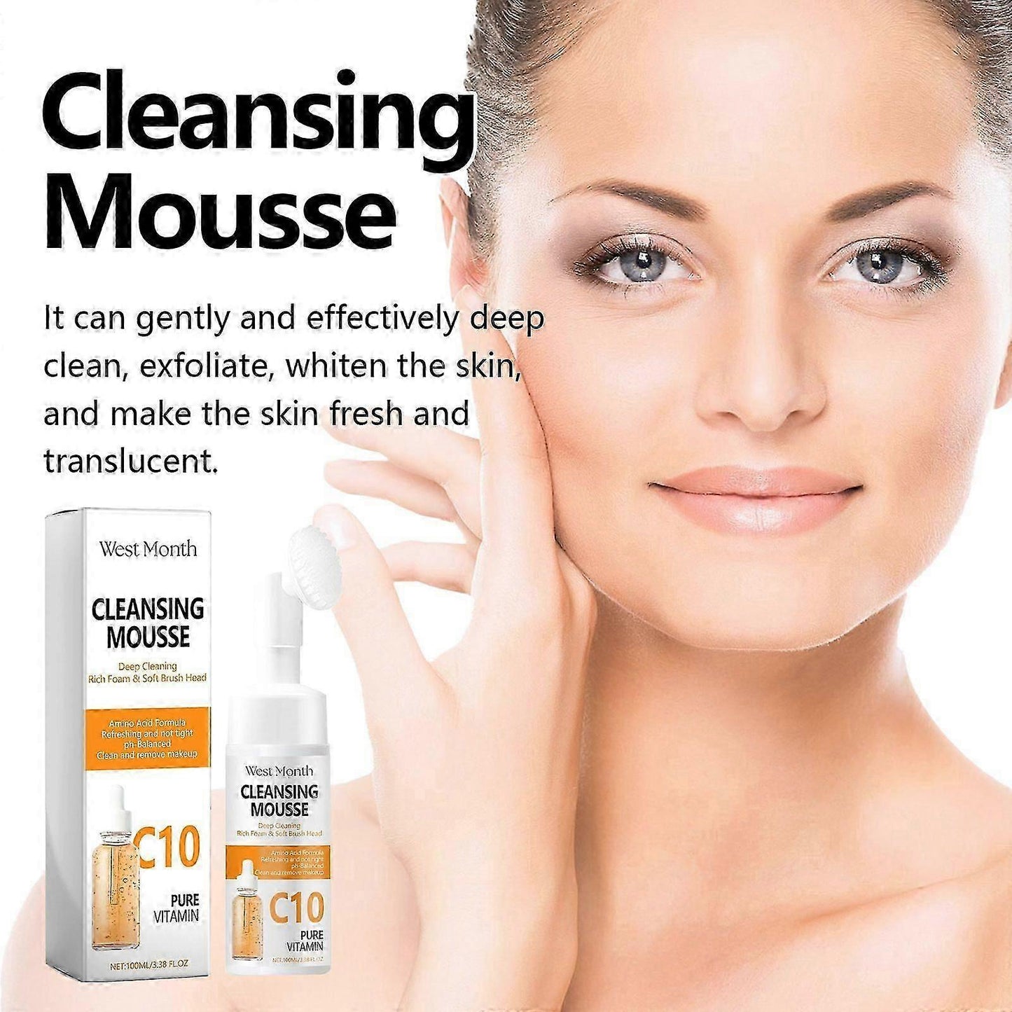 Facial Cleanser C10 Vitamin Face Wash for Gently Cleaning Pores Exfoliate Hyaluronic Acid Brightening Foaming Face Wash Daily Makeup Cleansing Mousse Deep Cleaning Rich Foam & Soft Brush Head