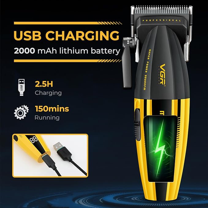 VGR 285 Fresh Fade Hair Clippers for Men, 9000RPM Professional Barber Clippers for Hair Cutting, Cordless Small Hair Trimmer Lightweight Versatile Barber Kit with 6 Magnetic Guide Combs, LED Display BuyIt.lb