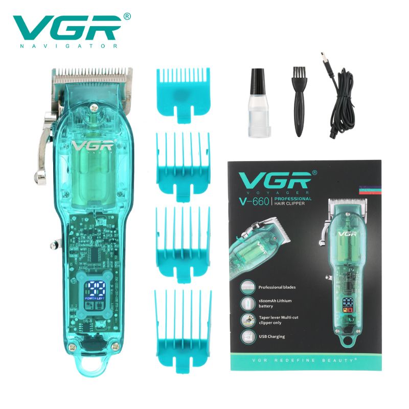 VGR V-660 Digital Display New Transparent Hair Clipper, Rechargeable Gradient Electric , Hair Salon Oil Head Men's Hair Clipper