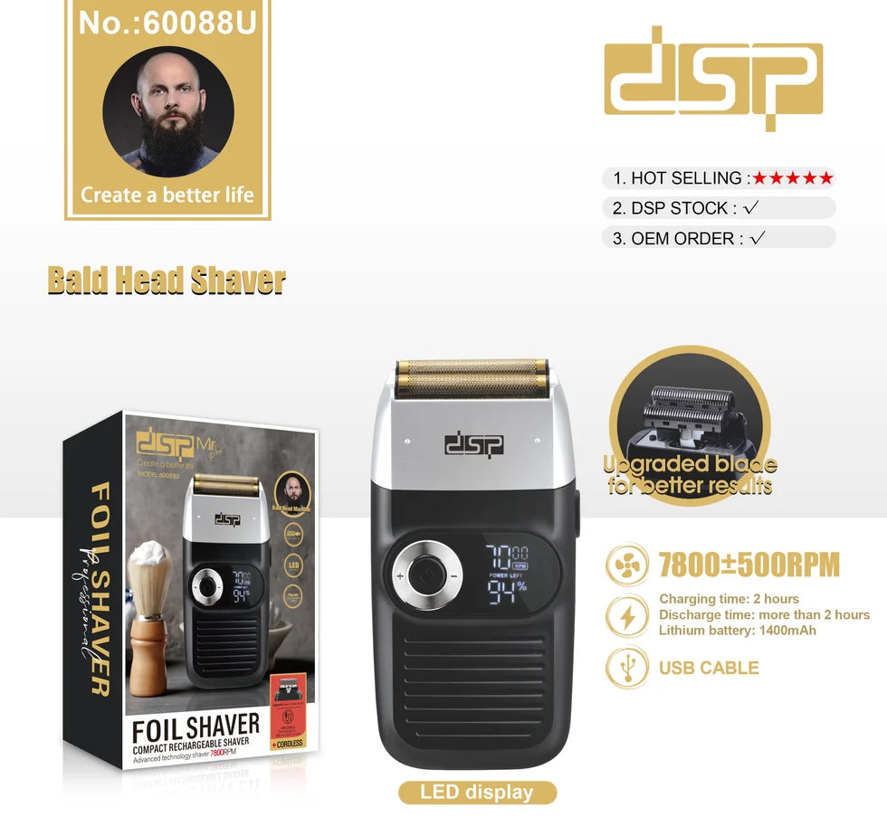 DSP 60088 Beard & Head Shaver – Double Gold Foil & Digital Display