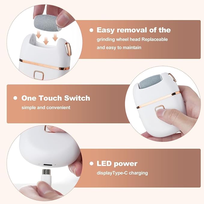 Electric Foot Callus Remover, Rechargeable Foot File Pedicure Machine with 2 Roller Heads, Soft Feet, Waterproof Pedicure Tool for Removing Dead Skin, Hard Skin & Cracked Heels for Men & Women