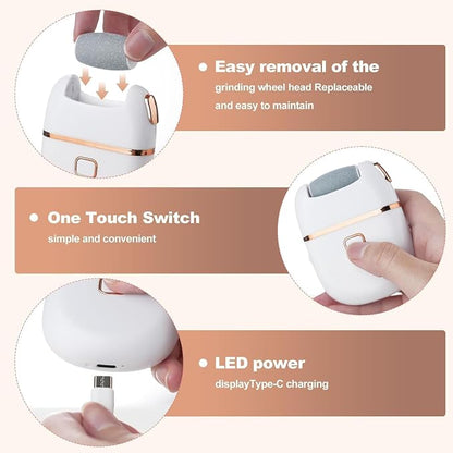 Electric Foot Callus Remover, Rechargeable Foot File Pedicure Machine with 2 Roller Heads, Soft Feet, Waterproof Pedicure Tool for Removing Dead Skin, Hard Skin & Cracked Heels for Men & Women
