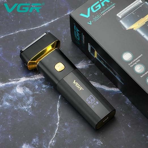 VGR V-355 Premium Cordless Rechargeable IPX6 Fully Waterproof 3 Razor Electric Shaver Wet & Dry Shaver for Face Care Beard Trimmer Super-Fast Charge 100 minutes Runtime with LED Digital Display