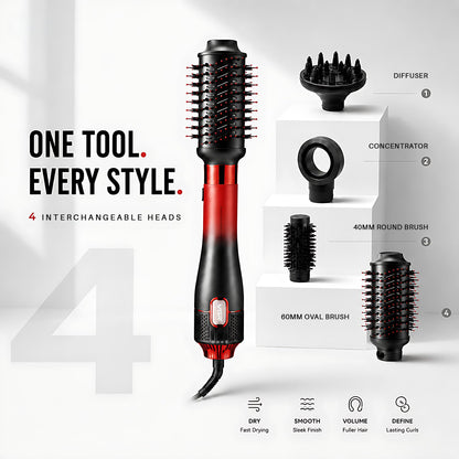 VGR V-484 Professional 1000-1100W | 4 IN 1 Hot Air Brush | 4 Styling Heads, Diffuser, Concentrator, Round & Oval Brushes | Fast Drying & Volumizing | Suitable for All Hair Types