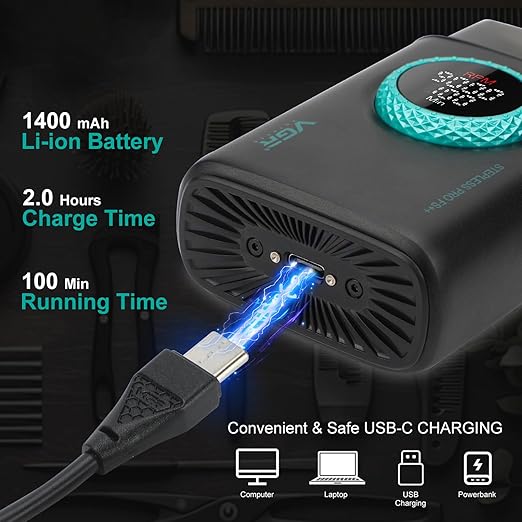 VGR Electric Shaver 378 Triple Floating Blade Aluminum 9000RPM Motor Titanium Bald Razor with LED Display
