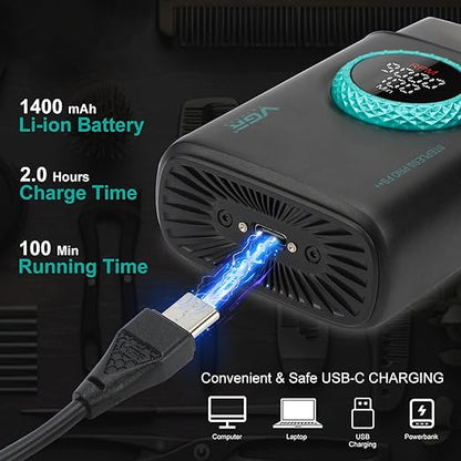 VGR Electric Shaver 378 Triple Floating Blade Aluminum 9000RPM Motor Titanium Bald Razor with LED Display