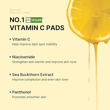 medicube Toner Pads Deep Vita C Facial Toner Pad for Uneven Skin Tone & Texture | Vitamin Water and 3 Types of Vitamin, Deeply Hydrating & Resurfacing Pad | Korean Skin