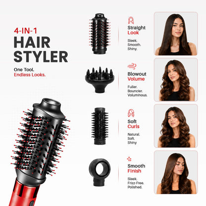 VGR V-484 Professional 1000-1100W | 4 IN 1 Hot Air Brush | 4 Styling Heads, Diffuser, Concentrator, Round & Oval Brushes | Fast Drying & Volumizing | Suitable for All Hair Types