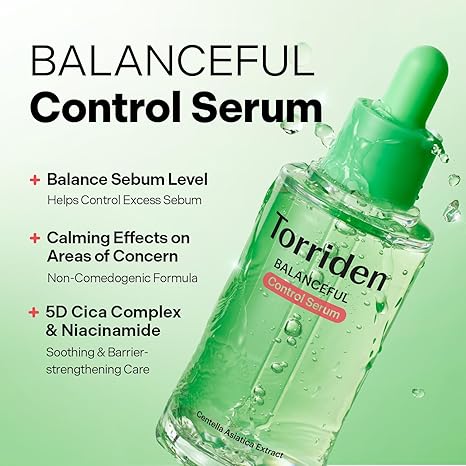 Torriden BALANCEFUL Control Serum 50ml (1.69 fl.oz.) | Daily Sebum & Oil Control for Sensitive Skin | 5D Complex Cica, 4% Niacinamide | Korean Facial Serum