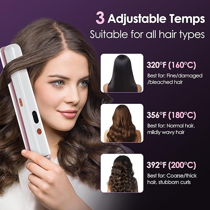 Cordless Hair Straightener Portable Travel Rechargeable Flat Iron, Fast Heating, Adjustable Temperature for Professional Straightening & Curling – Portable and Travel-Friendly (White) (White)