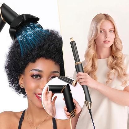 6 in 1 Hair Dryer Brush, Foldable Blow Dryer Brush Magic Styler, Detachable Airstyler Curling, Drying,Volumizing, Straightening, Negative Ionic Hair Dryer with Diffuser, Hair Styling Tools(Black)