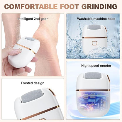 Electric Foot Callus Remover, Rechargeable Foot File Pedicure Machine with 2 Roller Heads, Soft Feet, Waterproof Pedicure Tool for Removing Dead Skin, Hard Skin & Cracked Heels for Men & Women