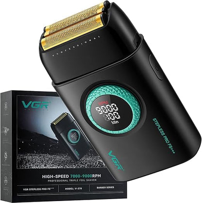 VGR Electric Shaver 378 Triple Floating Blade Aluminum 9000RPM Motor Titanium Bald Razor with LED Display