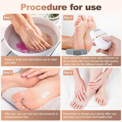 Electric Foot Callus Remover, Rechargeable Foot File Pedicure Machine with 2 Roller Heads, Soft Feet, Waterproof Pedicure Tool for Removing Dead Skin, Hard Skin & Cracked Heels for Men & Women
