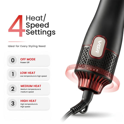 VGR V-484 Professional 1000-1100W | 4 IN 1 Hot Air Brush | 4 Styling Heads, Diffuser, Concentrator, Round & Oval Brushes | Fast Drying & Volumizing | Suitable for All Hair Types