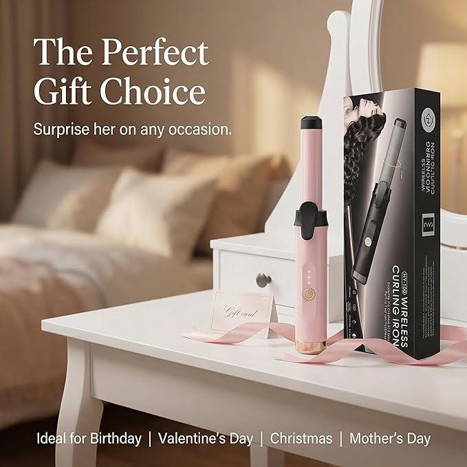 USB Rechargeable Cordless Curling Iron & Straightener 2-in-1, Mini Travel Hair Styler with Dual Temperature Settings, Ceramic Portable Curling Wand for On-The-Go Touch-Ups(Gold)