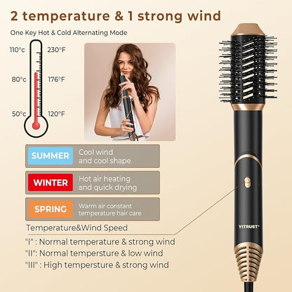 6 in 1 Hair Dryer Brush, Foldable Blow Dryer Brush Magic Styler, Detachable Airstyler Curling, Drying,Volumizing, Straightening, Negative Ionic Hair Dryer with Diffuser, Hair Styling Tools(Black)