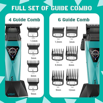 VGR 877S2 Professional Hair Clippers for Men, 2-in-1 Cordless Clipper & Trimmer Kit with 9000 RPM Motor, USB-C Rechargeable with Charging Base, LED Display for Barbers and Home Use,