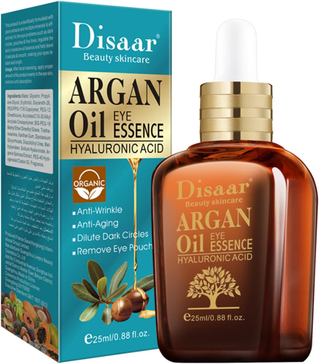 DISAAR BEAUTY Argan Oil Eye Essence Hyaluronic Acid Anti-Wrinkle Anti-Aging Remove Eyes Pouch 25ml/0.88fl.oz